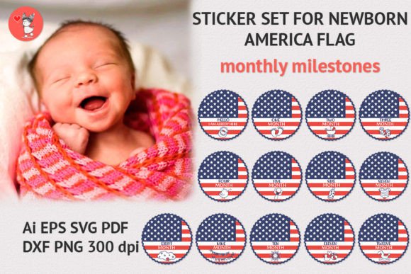 Sticker Set for Newborn America Flag Graphics