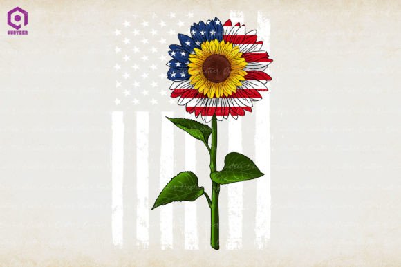 Sunflower American Flag Graphics for Crafts